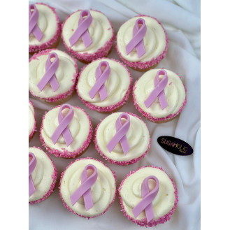 Breast Cancer  Logo in White Icing Cupcake